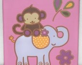 Handpainted CoCaLo Jacana Monkey and Elephant Nursery Wall Art Custom Canvas Painting 6X6