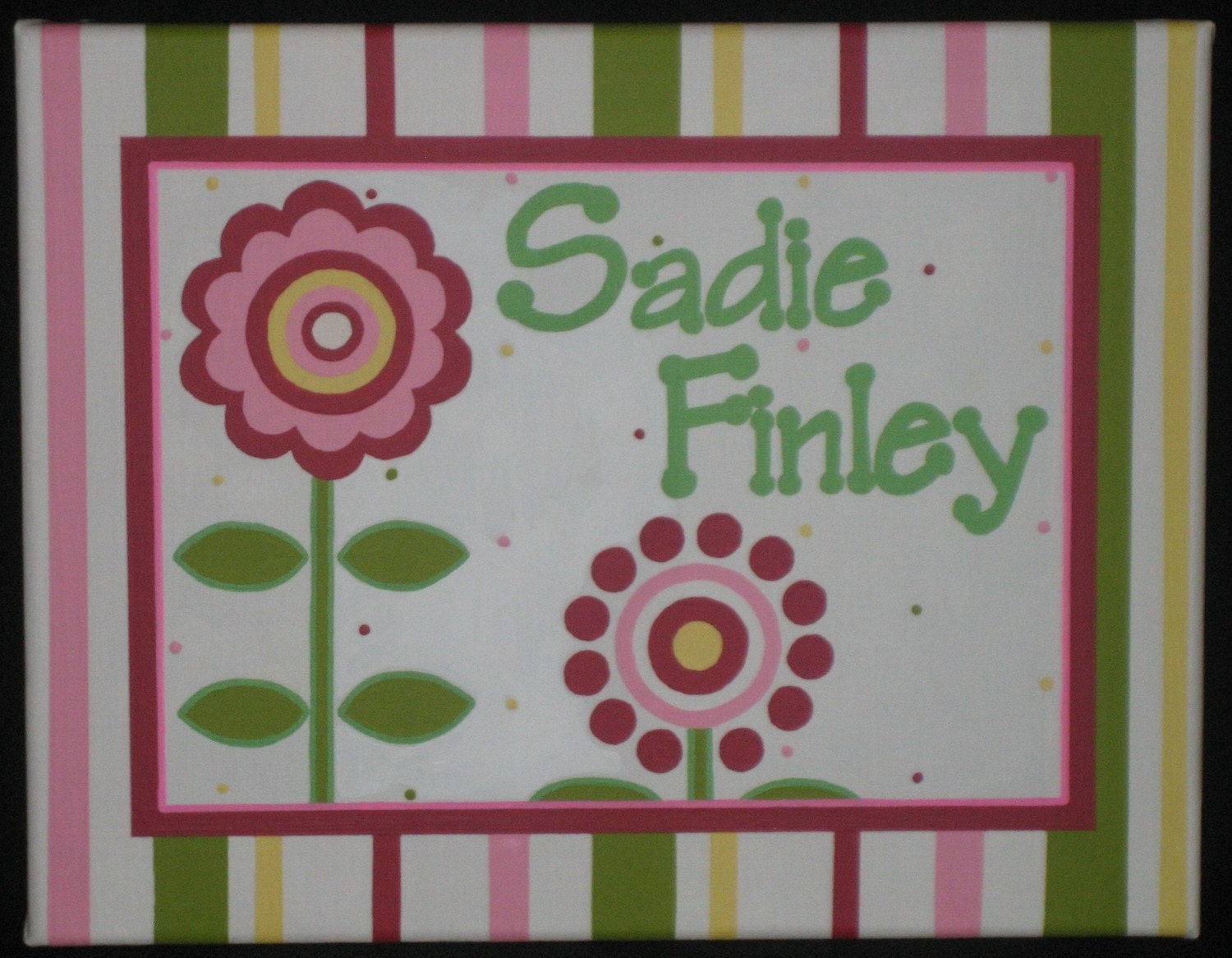 Handpainted Bananafish Garden Party Theme Nursery Wall Art Personalized Custom Canvas Name Painting 11X14