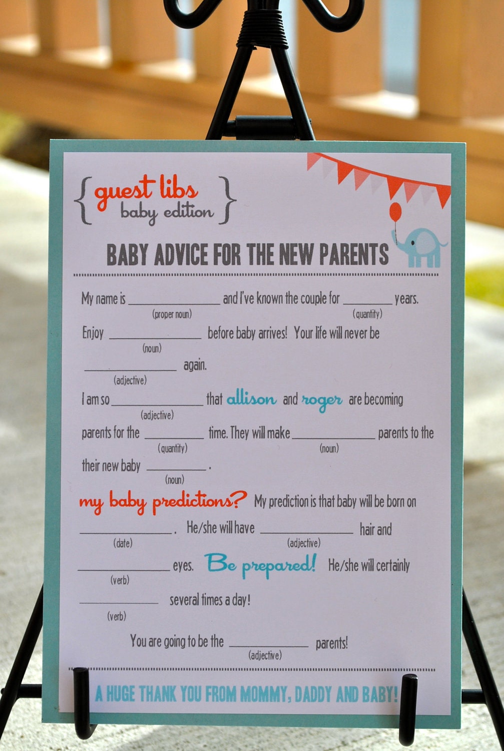 New - MAD LIBS - BABY shower edition - Circus Elephant - digital file