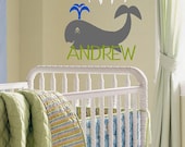 Whale wall decal with personalized name- Boy  childrens   -  Vinyl Lettering wall words graphics  decals  Art Home decor itswritteninvinyl