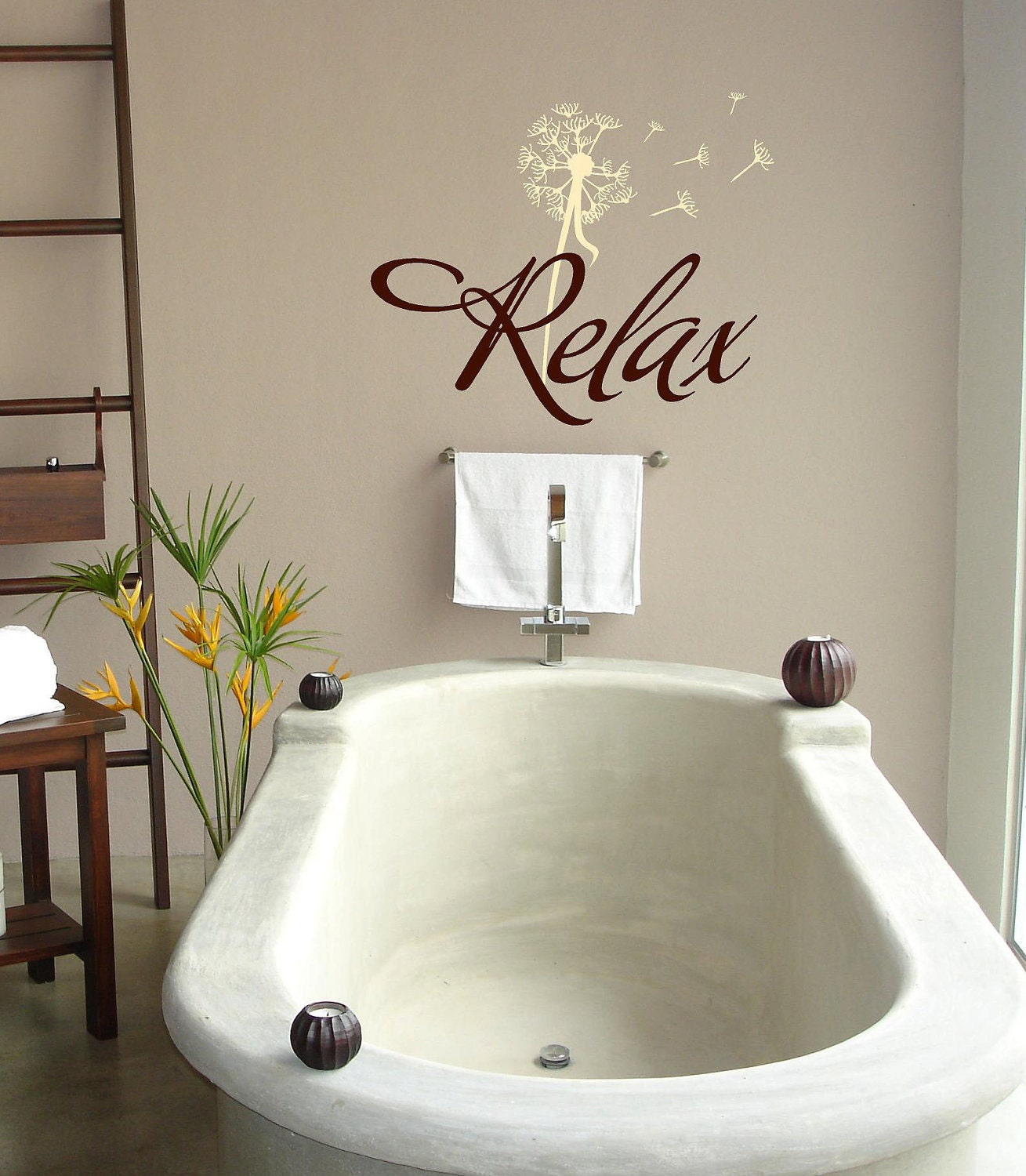 Relax with dandelion- Bathroom-Vinyl Lettering wall words graphics Home decor itswritteninvinyl