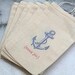 Nautical favor bags, muslin, 3x5. Set of 40. Vintage style anchor and Thank You typewriter font, red and navy blue.