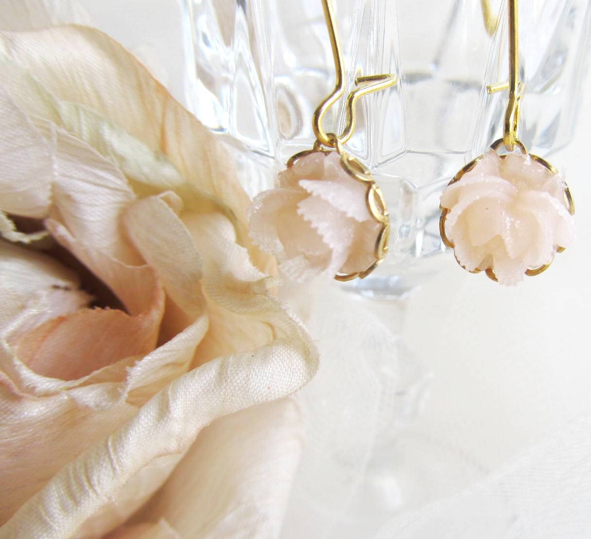 Translucent Cabbage Rose LONG  Earrings - 4TasteofShabbyChic
