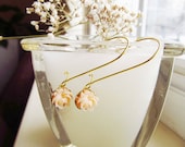 Lovely Peach Resin Flower Cabochon Rose LONG  Earrings, great gift for sweet 16. FREE SHIPPING