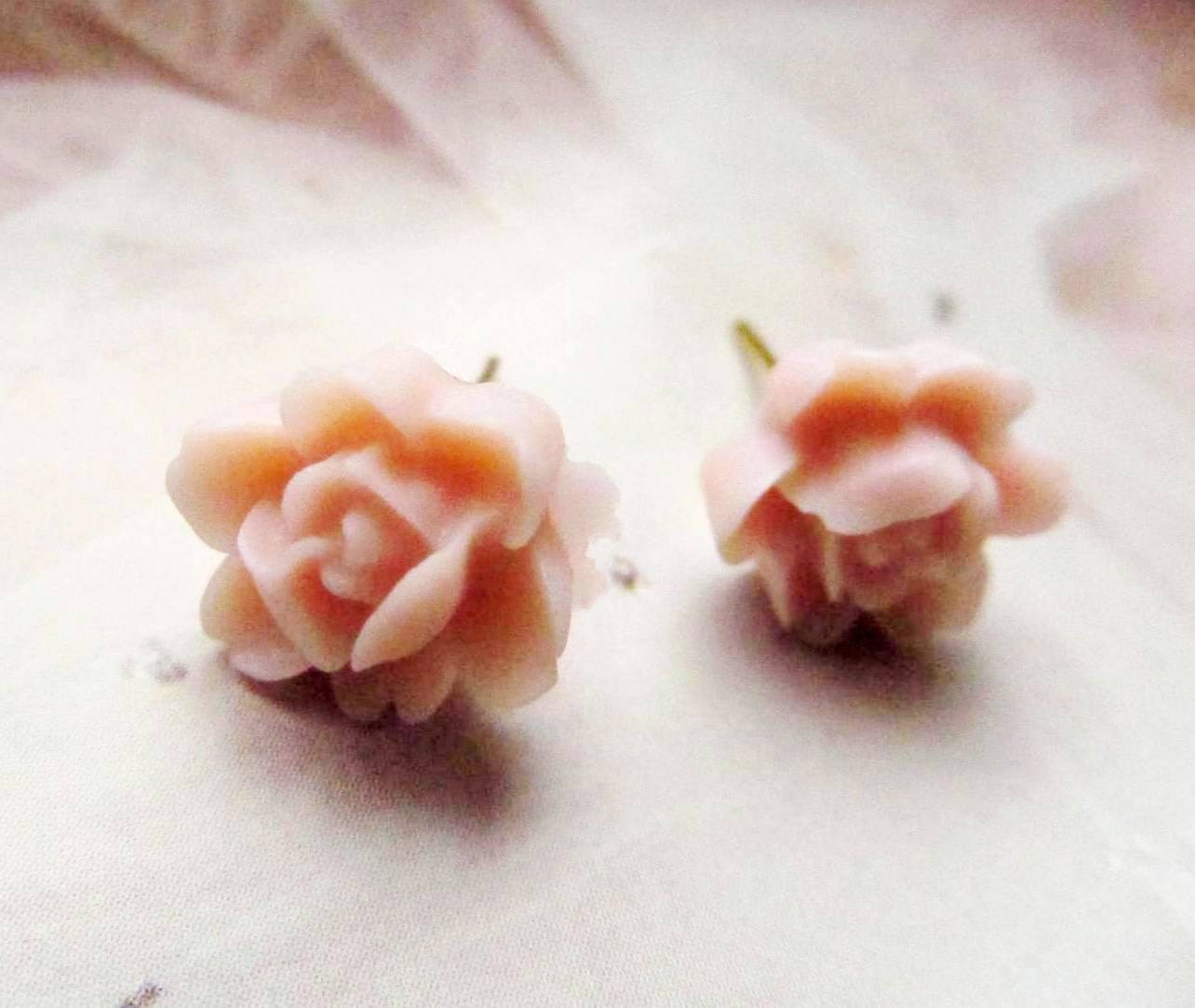 Light Pink floral Posts Earrings Feminine Pretty- weddings, bridal party FREE SHIPPING
