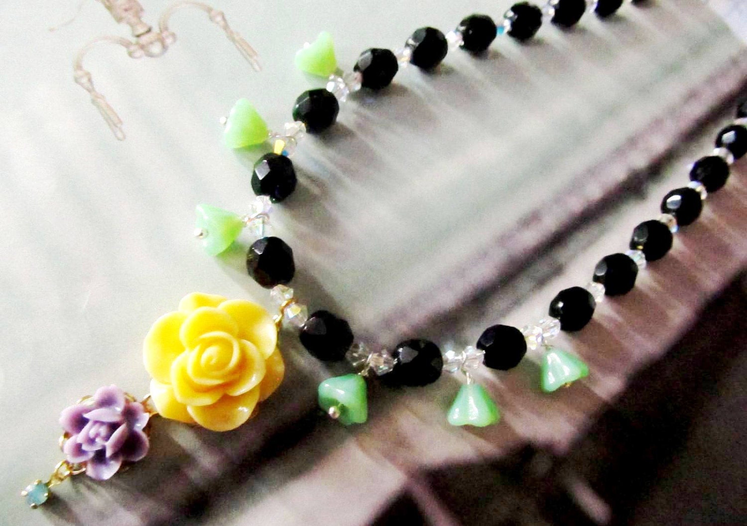 Beautiful Beaded Floral Black  Necklace