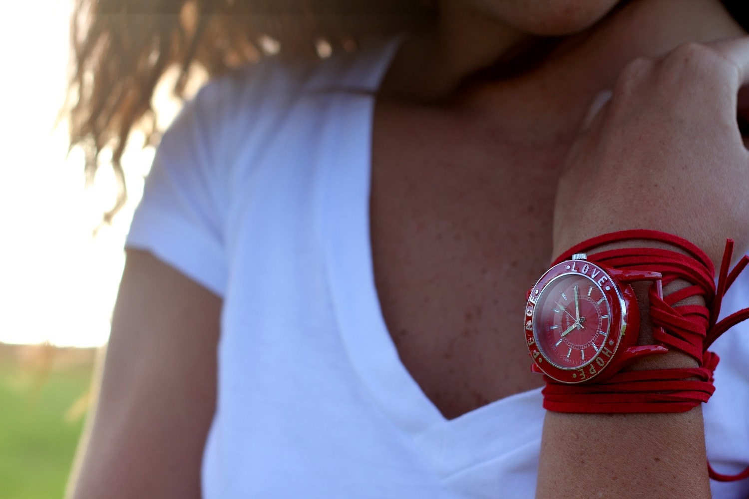 Red Suede Bracelet Watch with Red Inspirational and Interchangeable Face