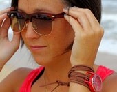 Brown Suede Bracelet Watch with Red Inspirational and Interchangeable Face