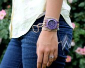 Tan Suede Bracelet Watch with Purple Inspirational and Interchangeable Face