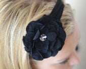 Silky Soft Black Polka Dotted lace Rhinestone Baby To Teen flower head band