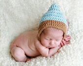 Newborn Pixie Chin Strap Hood - Choose your colors - crocheted photography prop