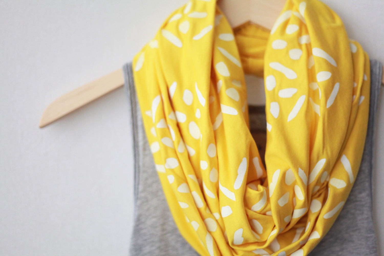 Yellow Infinity Scarf - Hand Printed Scarves - Floral Pattern - Christmas Gift