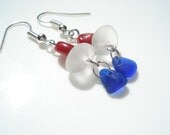 Patriotic Sea Glass earrings in Red, White and Blue , sea glass and coral - E0736 - from Seaham, UK