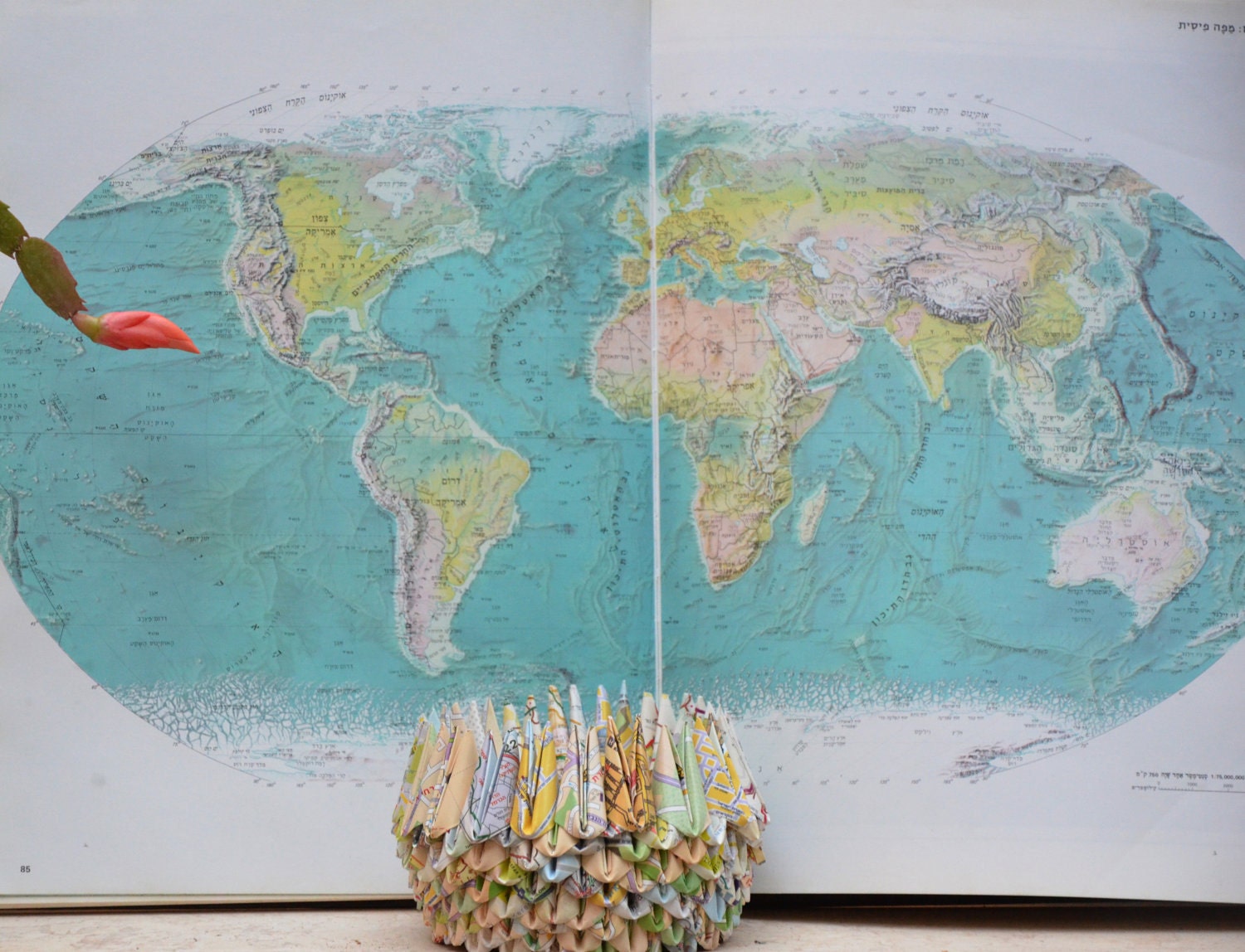 FREE SHIPPING: Colorful Paper Bowl, made of various folded maps