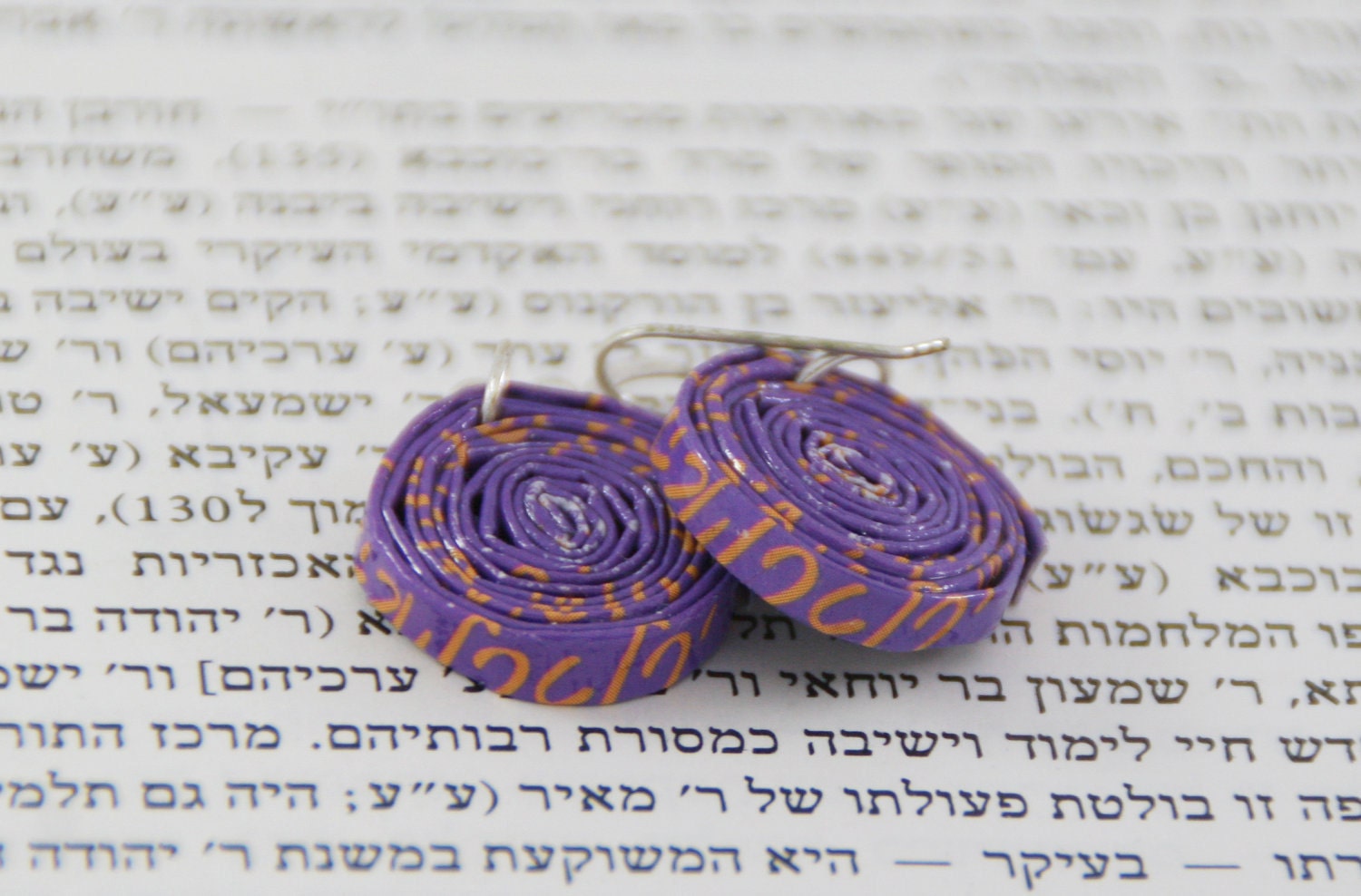 FREE SHIPPING: Paper beads earrings - a pair of purple beads made of quality paper, hang from fine sterling silver wire