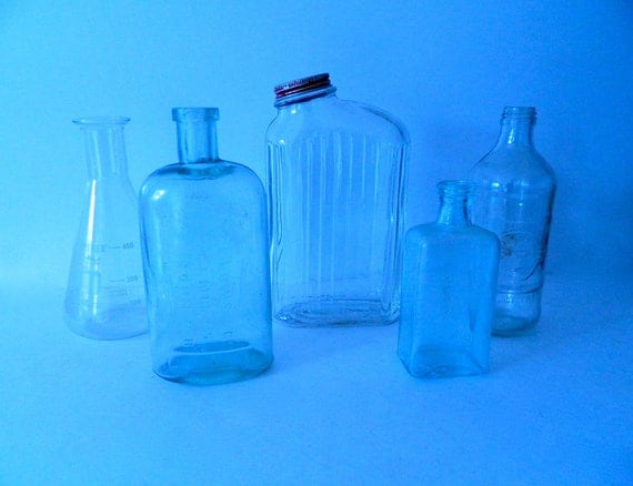 vintage bottles antique apothecary beakers 1880s 1940s