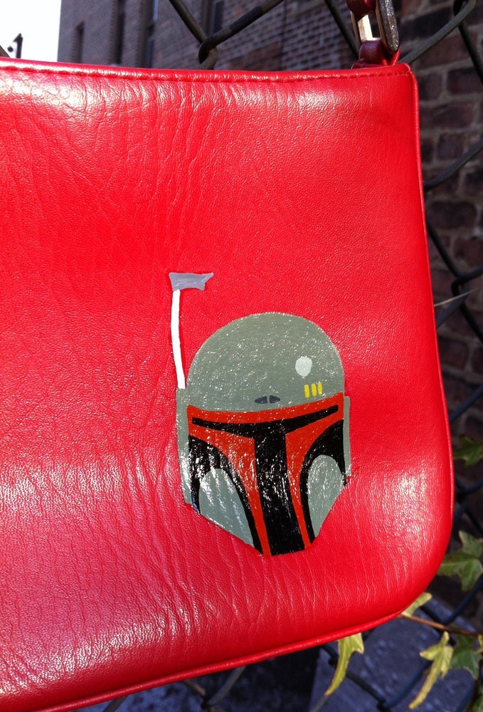 Star Wars Boba and Jango Fett: Upcycled hand painted red leather purse