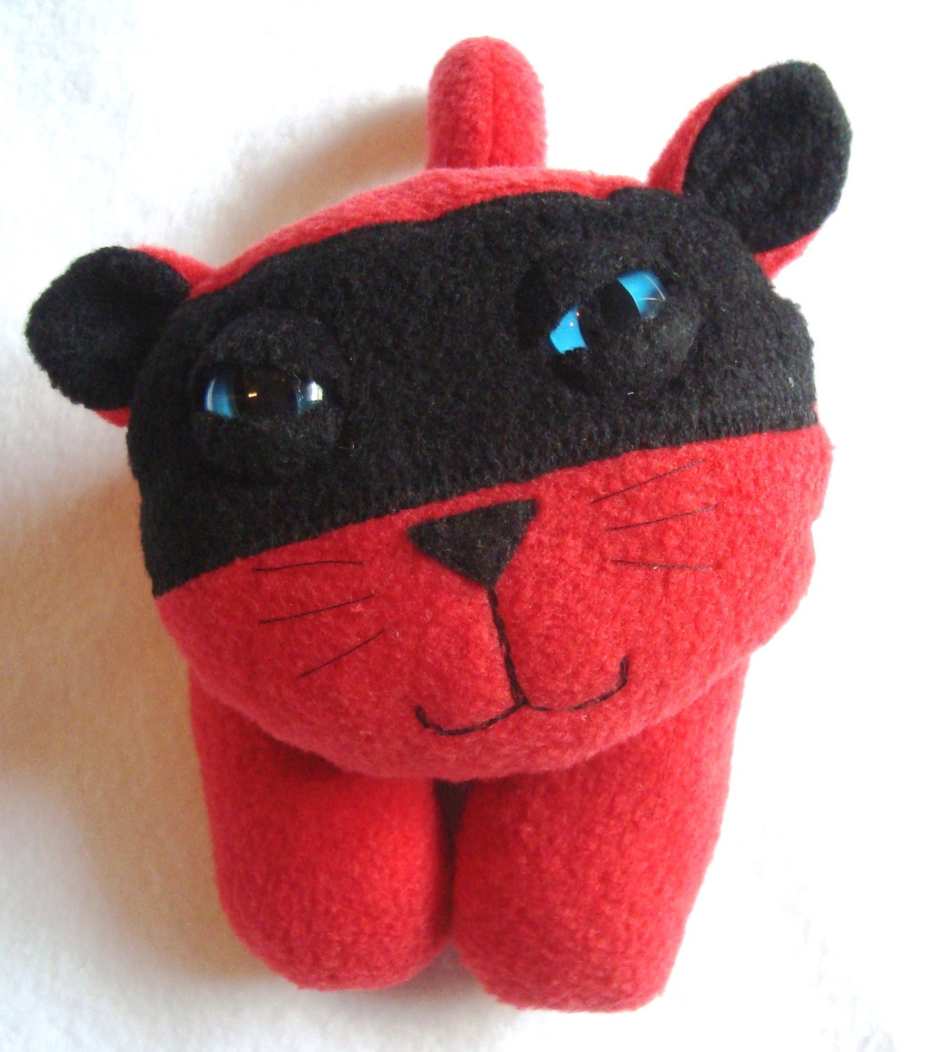 Stuffed animal plush ninja kitty cat in red and black fleece - Kiko