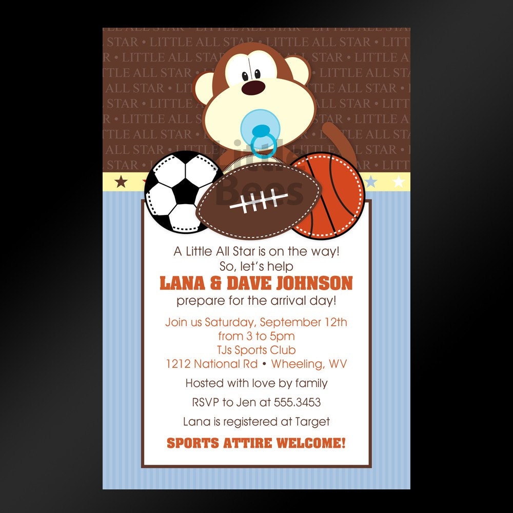 Jungle Sports Printable Baby Shower Invitation Digital File
