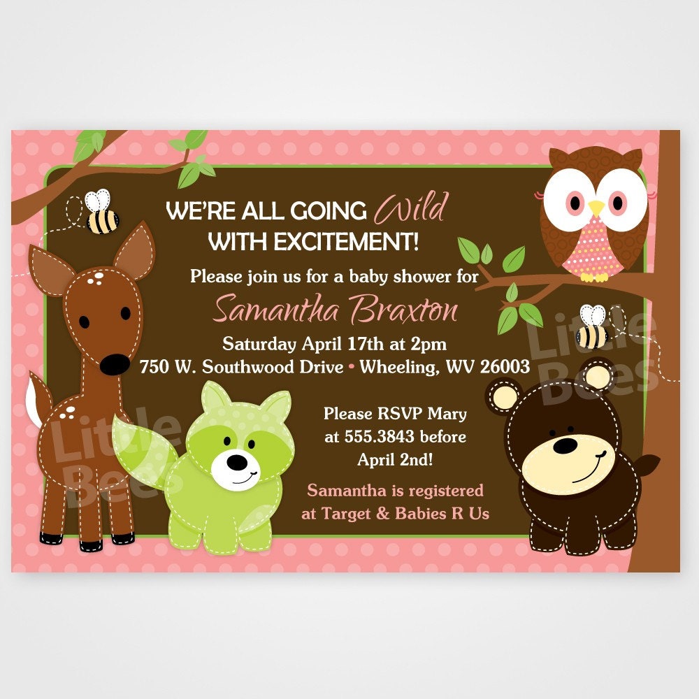 Woodsy Forest Friends Printable Baby Shower or Birthday Invitation -- Any Color