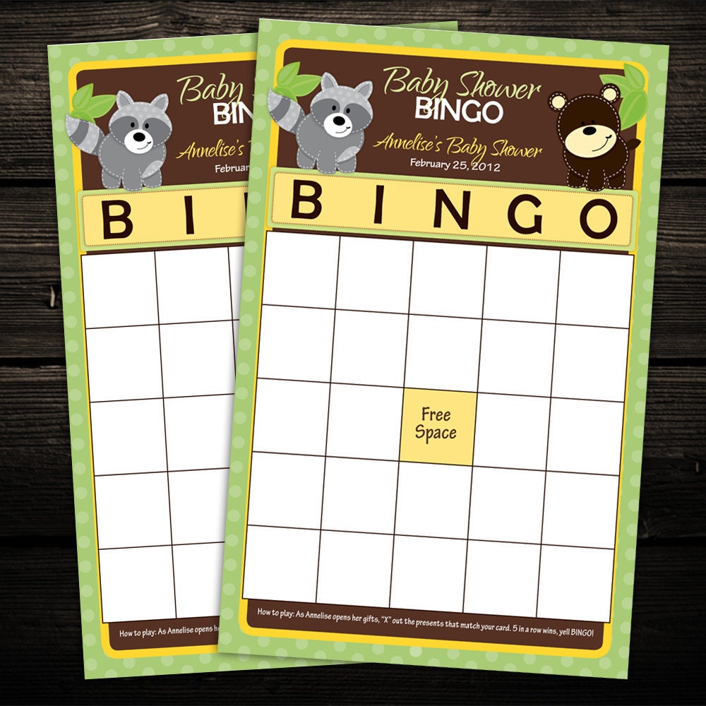 Woodland Forest Friends BINGO game cards - Set of 20 Cards - Baby Shower, Birthday Favors