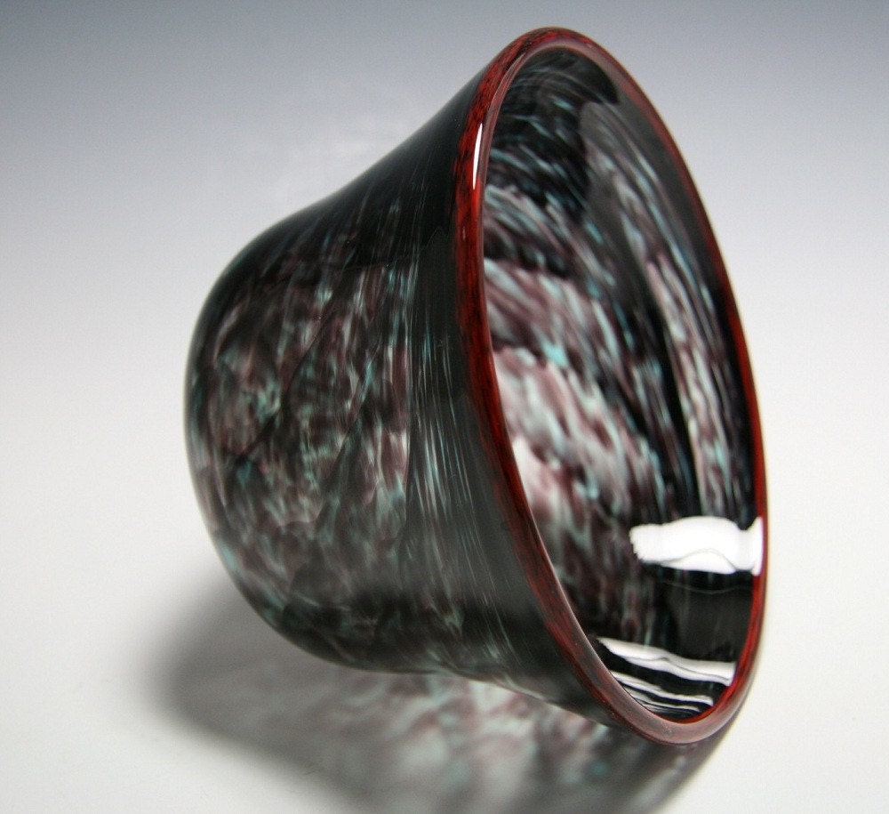 Blown Glass Bowl - Red Aqua Black Glass - Handmade Glass - OOAK Glass
