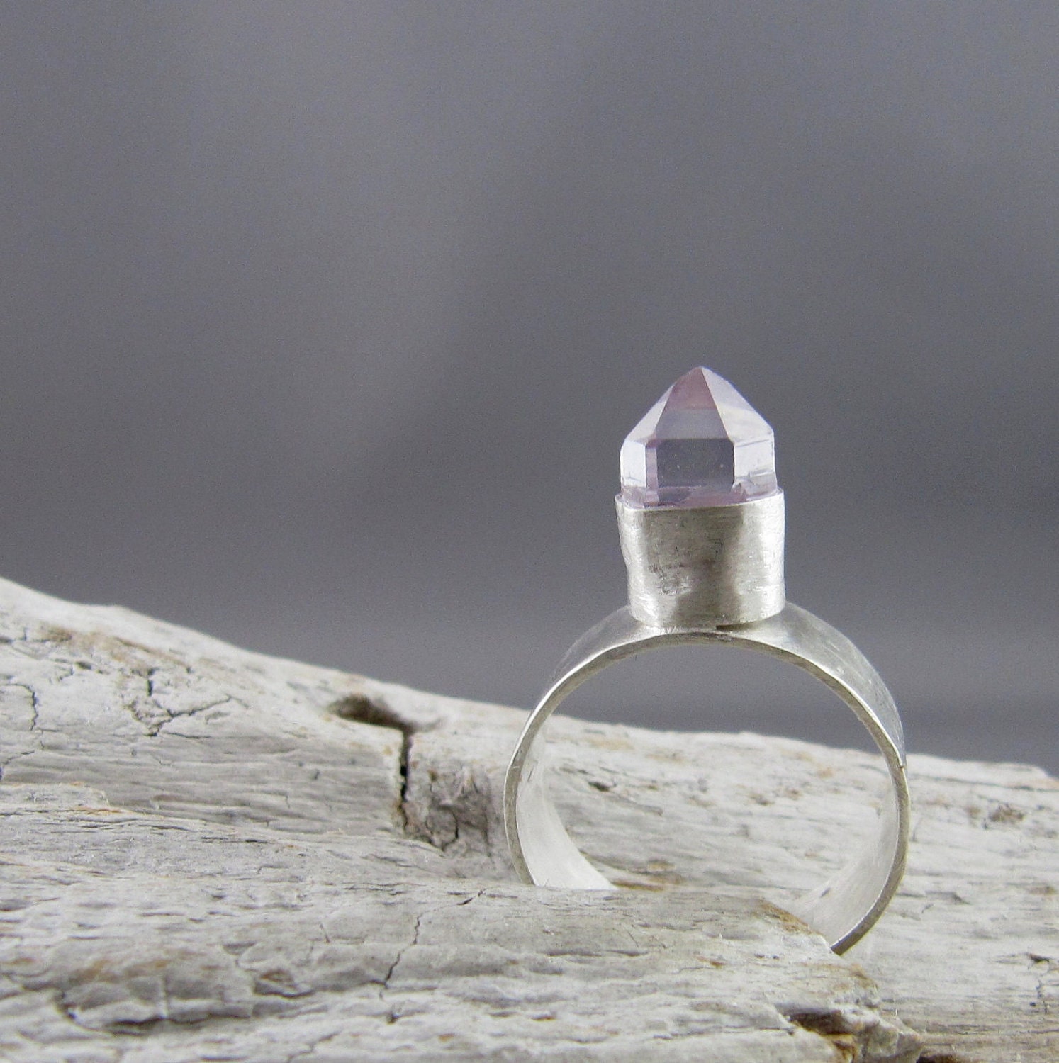 Amethyst Crystal Tower Silver Ring