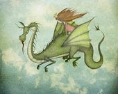 Dragonride - Illustration print (size 4.7" x 4.7")