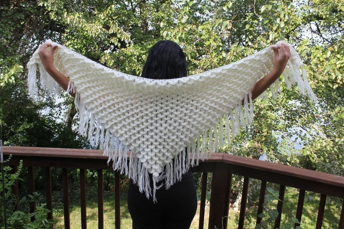 Crochet PATTERN Crocodile Stitch Triangle Shawl - Permission to Sell Finished Items