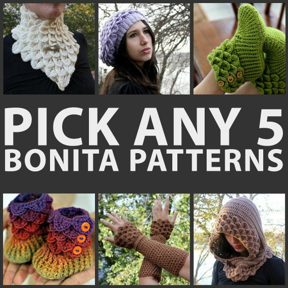 Crochet PATTERN Any 5 Bonita Patterns Bundle - Crochet Patterns PDF - Permission to Sell Finished Producs