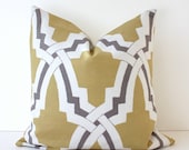 Trellis Modern Geometric Designer Pillow 18" Yellow Grey gold Accent Cushion Cover hollywood regency imperial trellis Duralee gray