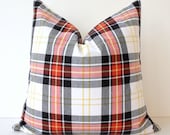Plaid Tartan Decorative Designer Pillow 20" Red Black Accent Throw Cushion Cover Rustic Modern farmhouse christmas holiday winter White