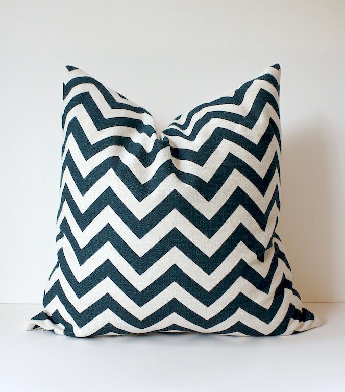 Chevron Stripes Decorative Designer Pillow 20" Navy Blue White Cream Zig Zag Accent Cushion . Indigo. Geometric Modern teal