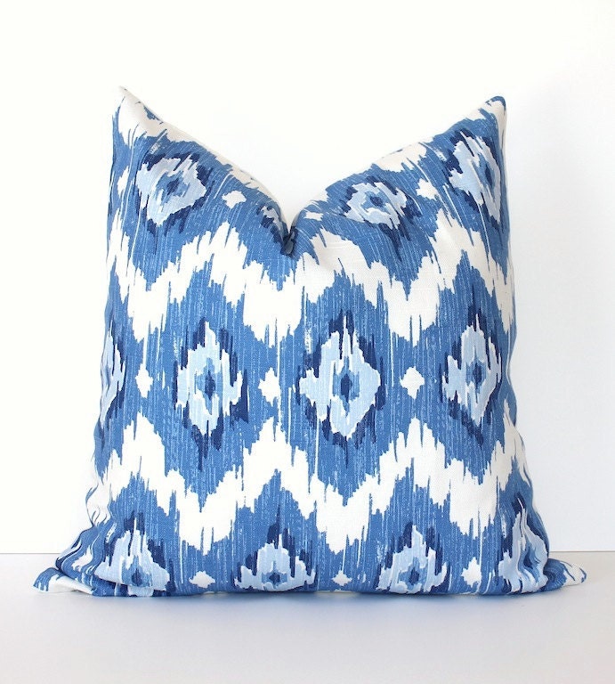 Ikat Modern Decorative Designer Pillow Cover 18 New Blue Navy White blueberry sky diamonds Throw Cushion suzani print quinn modern spa
