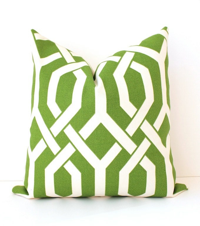 Lattice Green Designer Pillow 18 Apple Kelly Ivory Trellis Accent Throw Cushion Cover regency summer resort geometric modern st.patricks day