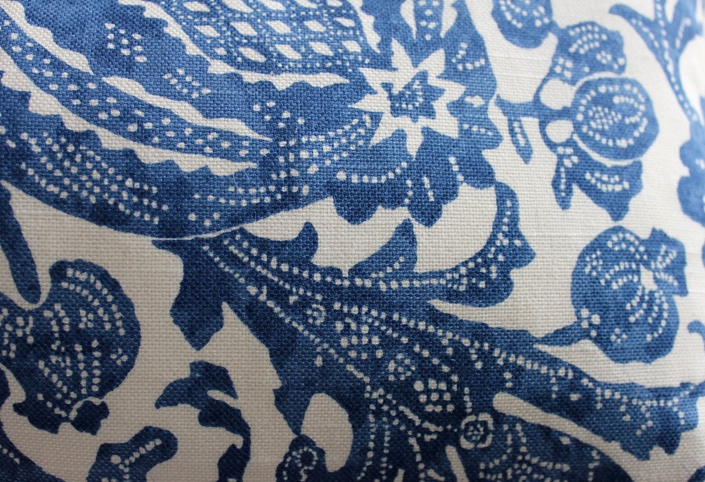 Floral Batik Decorative Designer Bolster Pillow Cover 10x22 NEW Navy Blue Indigo Accent Throw Cushion P Kaufmann Ikat boho