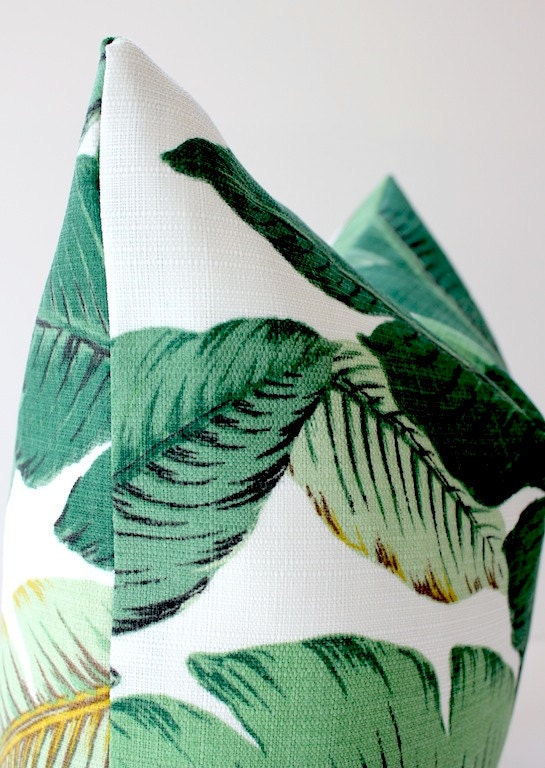 Green Floral Decorative Designer Pillow Cover 18 NEW Accent Cushion Tropical Palm fronds Leaves nature jungle white forest modern Resort
