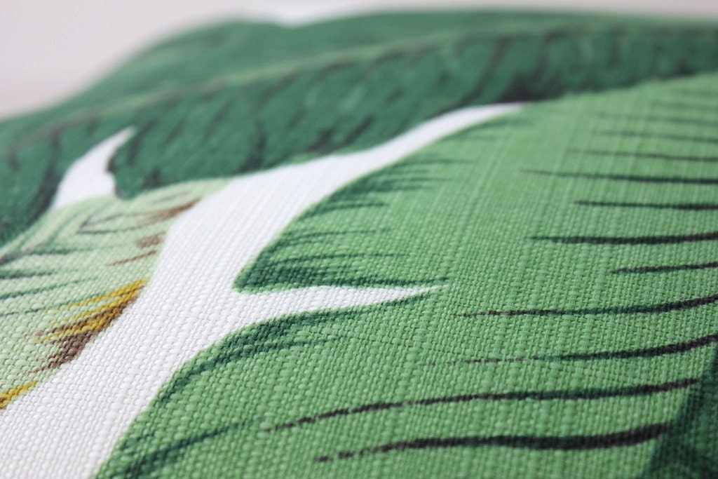Modern Tropical Green Designer Pillow Cover 18" Accent Cushion White forest aloe emerald Resort summer leaves summer banana hawaii