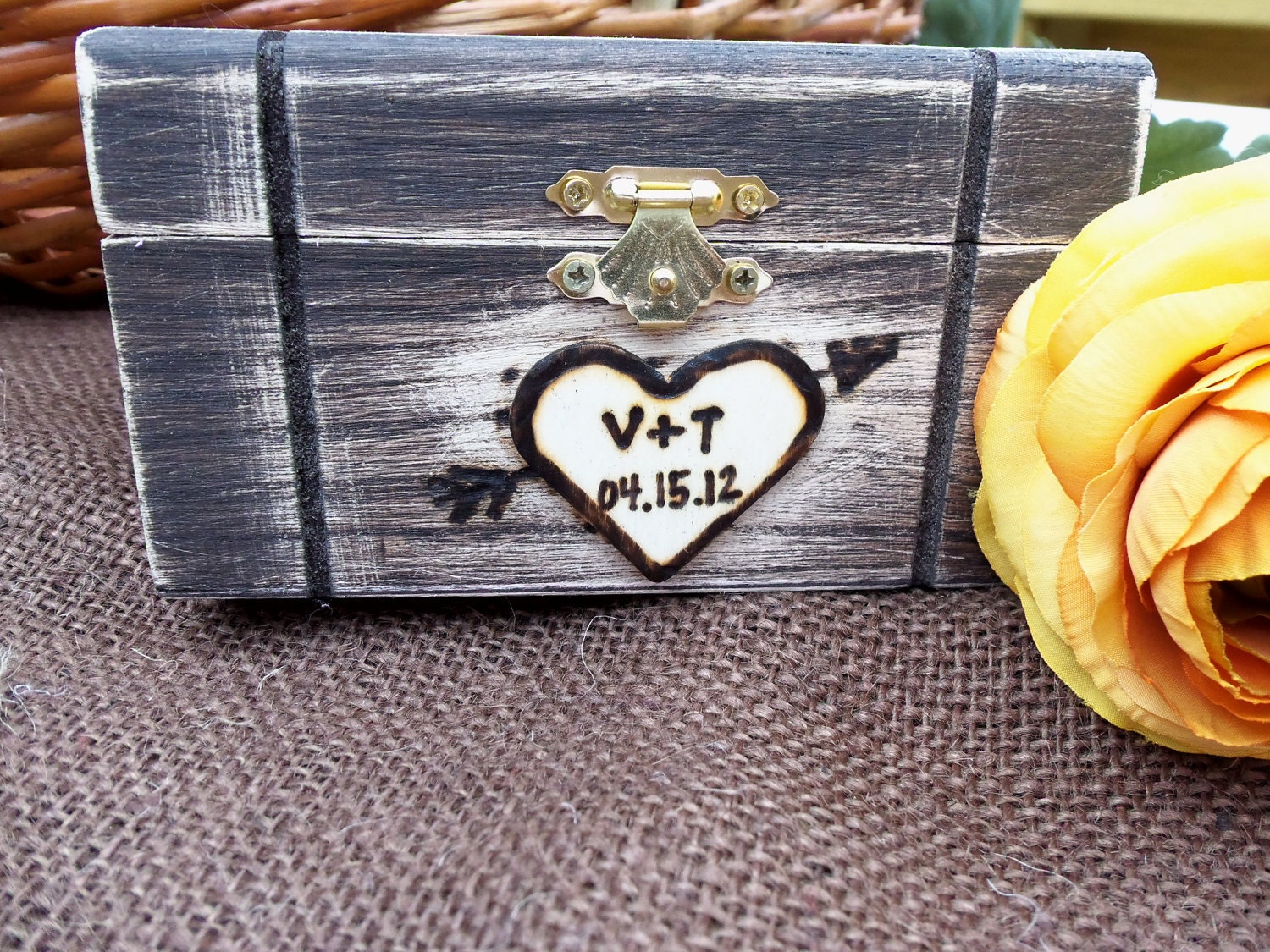 Small Stained and Distressed Ring-Bearer or Keepsake Box - Charming Personalized Rustic Vintage Shabby Chic Wedding