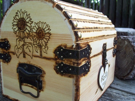Sunflower Custom Design Rustic Wood Treasure Chest by GoRustic