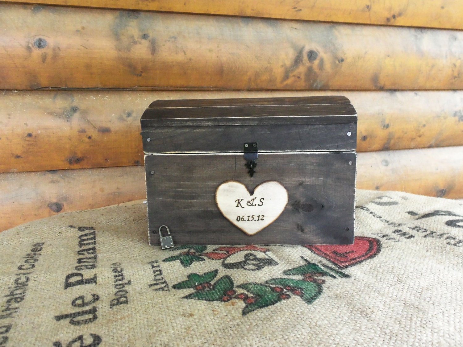 Wedding Card Box Treasure Chest Keepsake for your Rustic Woodland Vintage or Shabby Chic Wedding - Working Padlock and Key