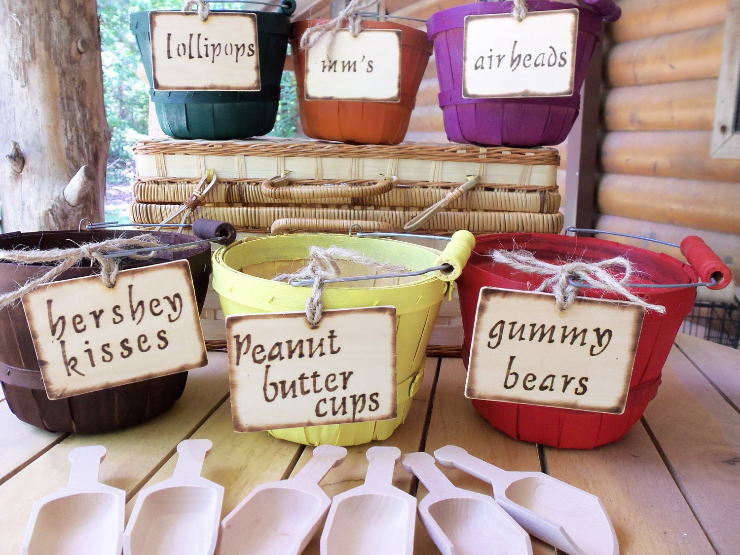 Candy Bar - Set of 6 - Hand Painted Wood Baskets - Perfect for your Fall Wedding Centerpieces, Flower Girl Baskets - YOUR COLOR SCHEME