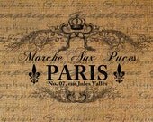 Paris Flea Market French Text Typograhphy Words Crown Ornate Digital Image Download Transfer For Pillows Totes Tea Towels Burlap No. 1815