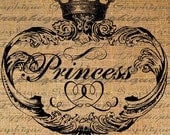 PRINCESS Crown Frame Typography Word Digital Image Download Sheet Transfer To Pillows Totes Tea Towels Burlap No. 2044