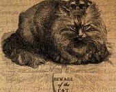 Digital Collage Sheet Beware of the Cat Angry CAT Crown Digital Download Fabric Transfer Burlap Pillows Tote Bags Tea Towels 2455