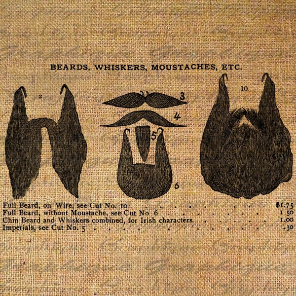 BEARDS Whiskers MOUSTACHES Vintage Ad  Digital Collage Sheet Download Burlap Fabric Transfer Iron On Pillows Totes Tea Towels No. 3633