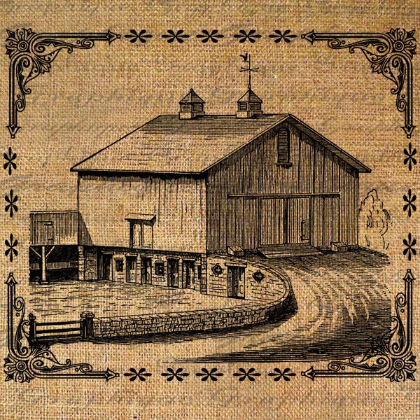 Old Barn Farm Farming Animals Rural Country Life Framed BARN Digital Image Download Transfers To Pillows Totes Tea Towels Burlap No. 3670
