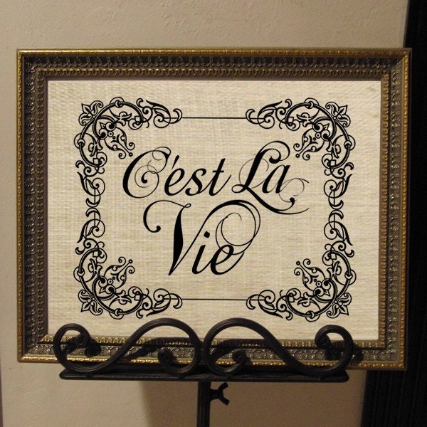 Cest La Vie French  Thats Life Text Typography Word Digital Image Download Sheet Transfer To Pillows Totes Tea Towels Burlap No. 2012