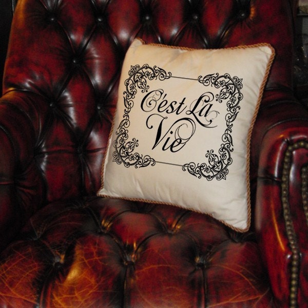 Cest La Vie French  Thats Life Text Typography Word Digital Image Download Sheet Transfer To Pillows Totes Tea Towels Burlap No. 2012