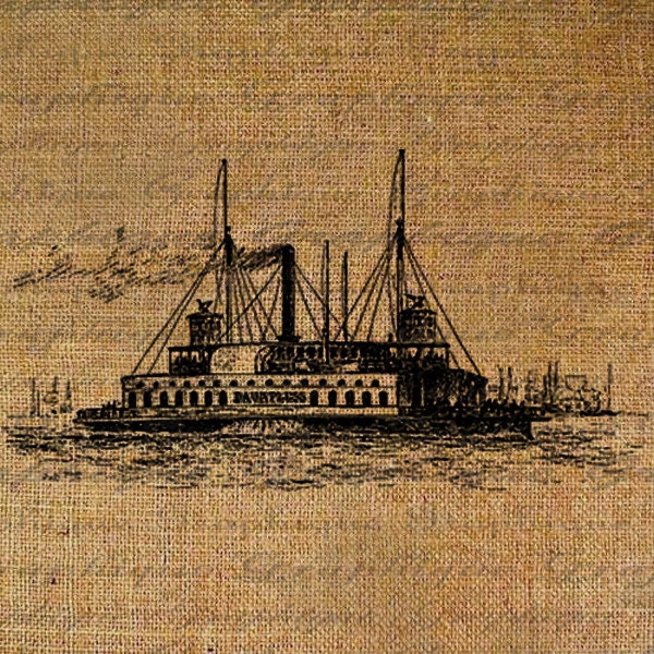 Ferry Boat Ship River Ocean Digital Image Download Sheet Transfer To Pillows Totes Tea Towels Burlap No. 2186